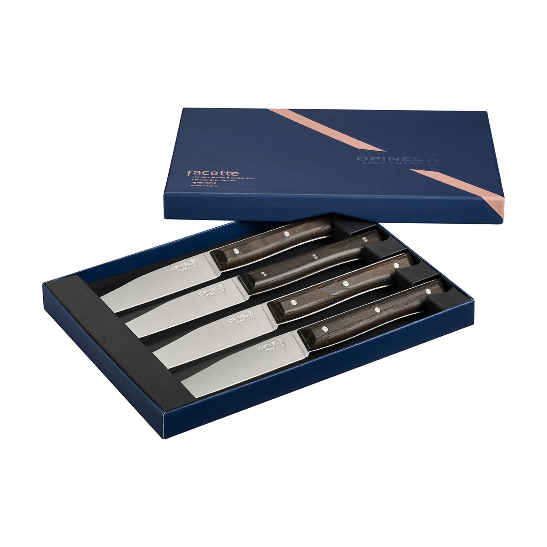 Coffret de 4 couteaux de table Facette Frêne sombre