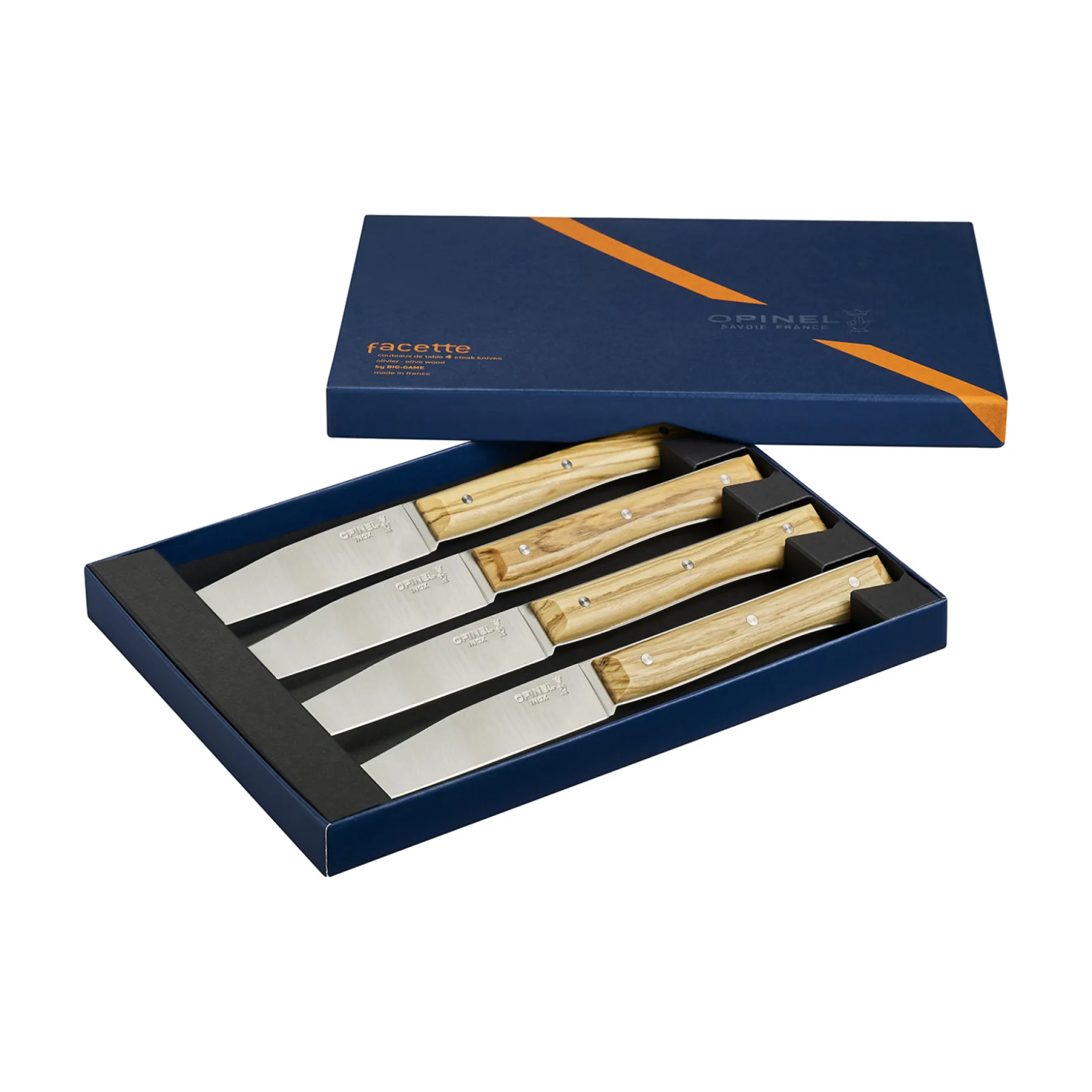 Coffret de 4 couteaux de table Facette Olivier
